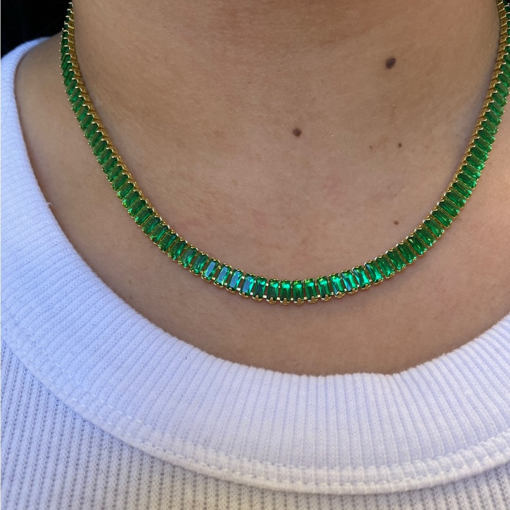Emerald Tennis Necklace, Gold Plated